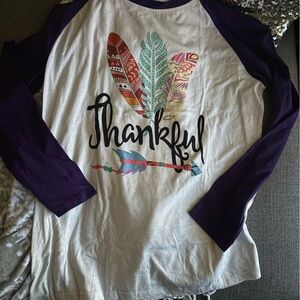 SHEIN Purple and White Thankful Long Sleeve Tee